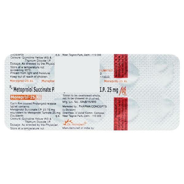 MOREPROL 25 XL Tablet 10's : Price, Uses, Side Effects | Netmeds