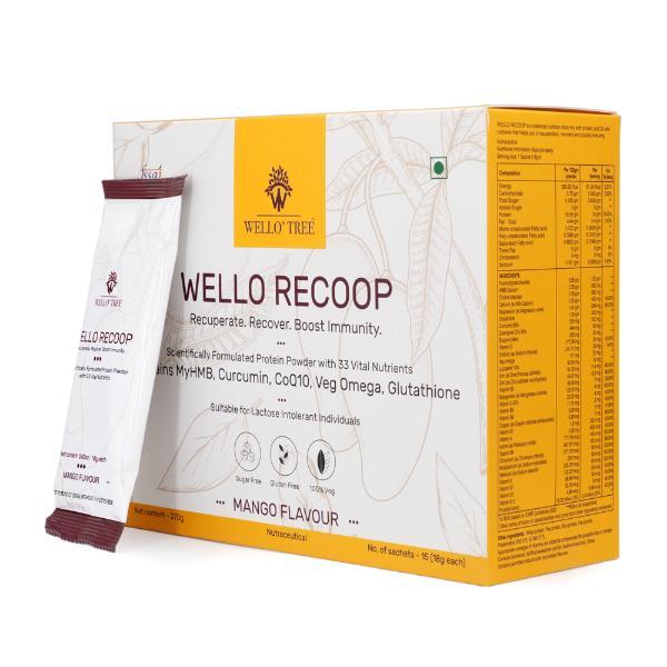 WelloTree Wello Recoop Protein Powder - Mango Flavour (Pack Of 15 x 18g) 1s