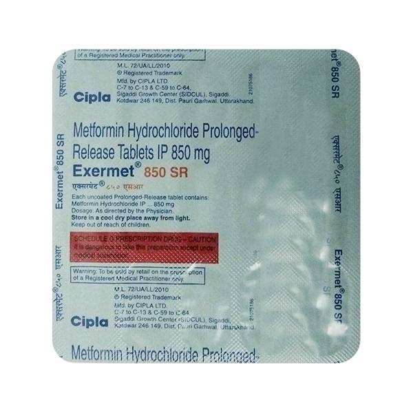 EXERMET 850 SR Tablet 15's Price, Uses, Side effects, Substitutes | Netmeds