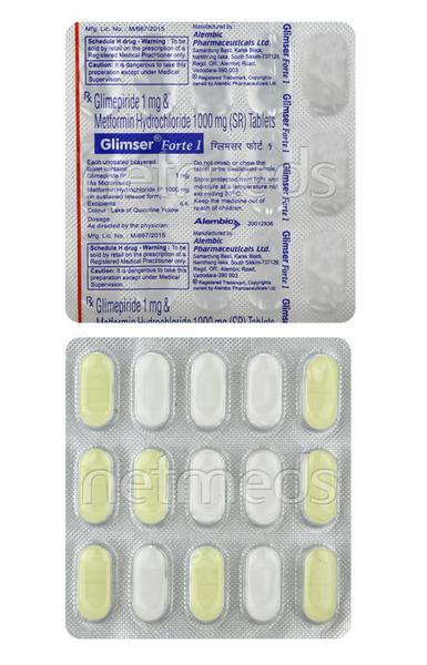 Glimser Forte 1mg Tablet 15'S : Price, Uses, Side Effects | Netmeds