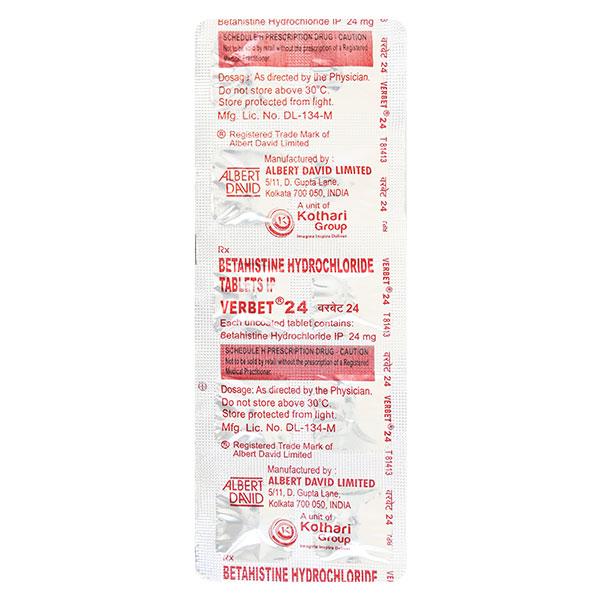 Verbet 24mg Tablet 10'S Price, Uses, Side effects, Substitutes | Netmeds
