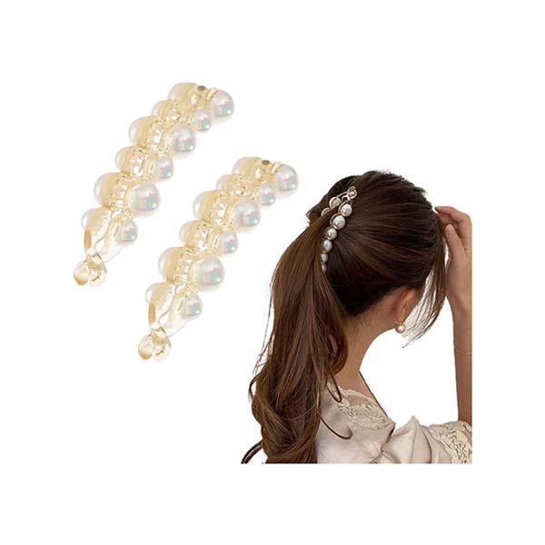 Buy Majestique Stylish White Pearl Banana Clips Ponytail Holder