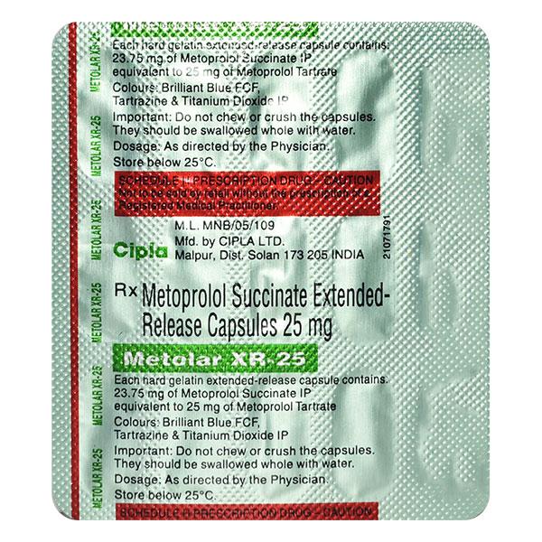 Metolar XR 25mg Capsule 15'S : Price, Uses, Side Effects | Netmeds