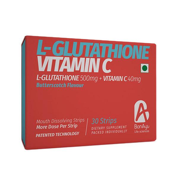 Buy BonAyu L Glutathione 500 mg + Vitamin C 40 mg Mouth Dissolving Strips - Butterscotch 30's Online at Discounted Price
