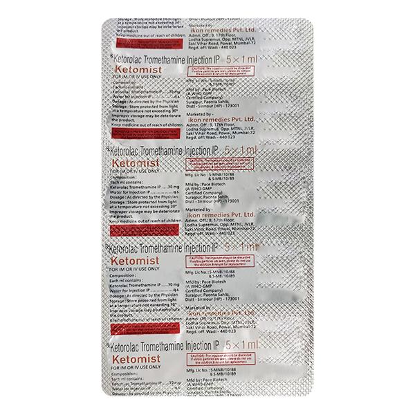 KETOMIST Injection 1ml Price, Uses, Side effects, Substitutes | Netmeds