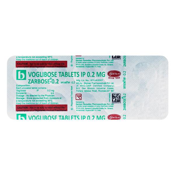 ZARBOSE 0.2 Tablet 10's : Price, Uses, Side Effects | Netmeds