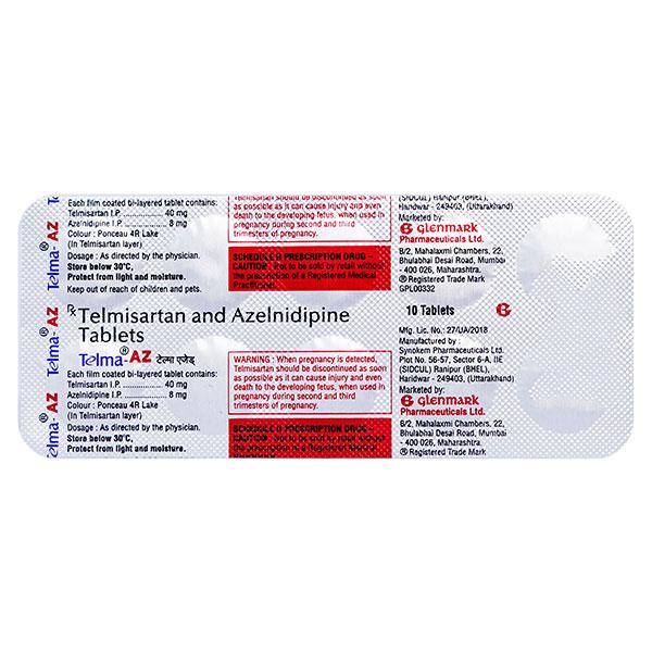 TELMA AZ 40 Tablet 10's Price, Uses, Side effects, Substitutes | Netmeds