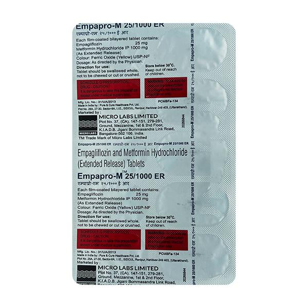 Empapro M 25/1000 ER Tablet 10's Price, Uses, Side effects | Netmeds