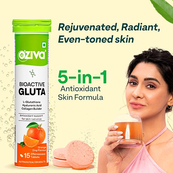 Buy Oziva Bioactive Gluta With L-Glutathione To Reduce Pigmentation, 15  Tablets, Orange Zing 70 gm Online at Discount Price | Netmeds
