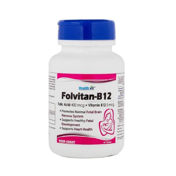 Buy Healthvit Folvitan-B12 Folic Acid 400 mcg Vitamin B12 5 mcg-Tablets ...