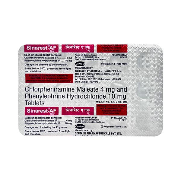 Buy SINAREST AF NEW Tablet 15's Online Netmeds