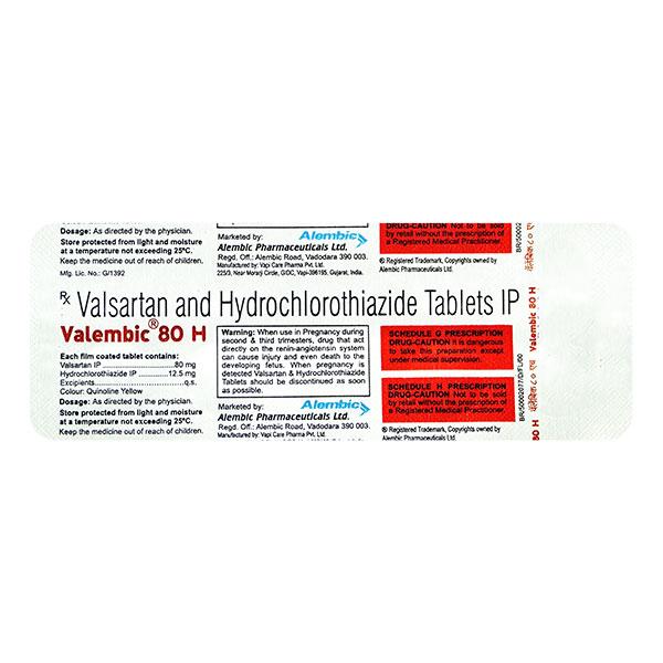 Valembic H 80/12.5mg Tablet 10'S Price, Uses, Side effects | Netmeds