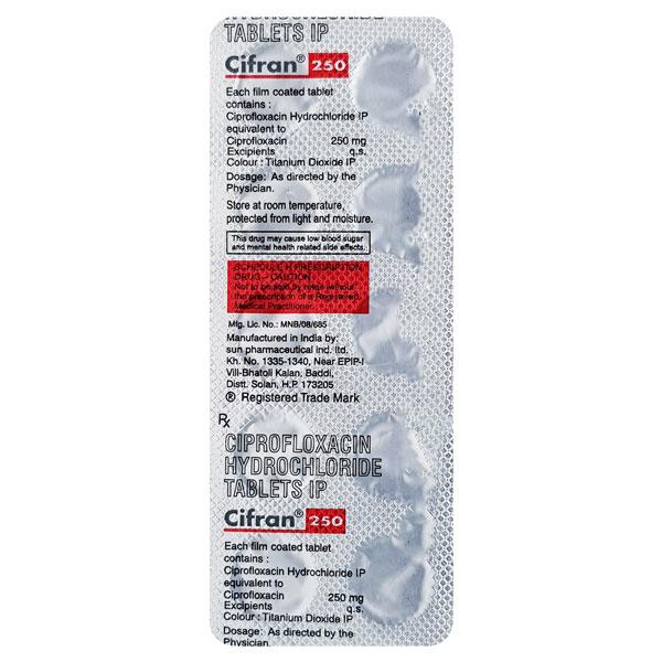 Cifran 250mg Tablet 10'S Price, Uses, Side effects, Substitutes | Netmeds