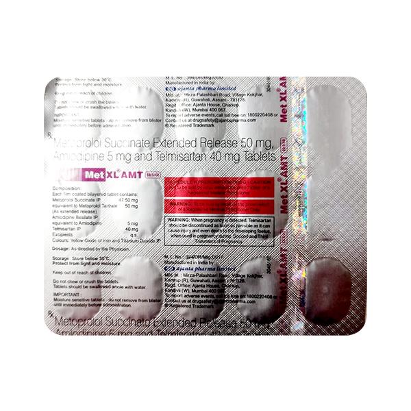Met XL Amt 50/5/40 Tablet 15's Price, Uses, Side effects | Netmeds