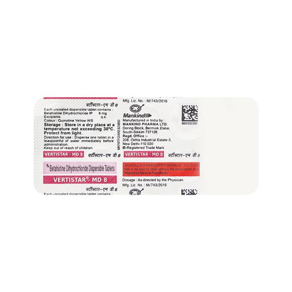 vertistar md 8mg tablet