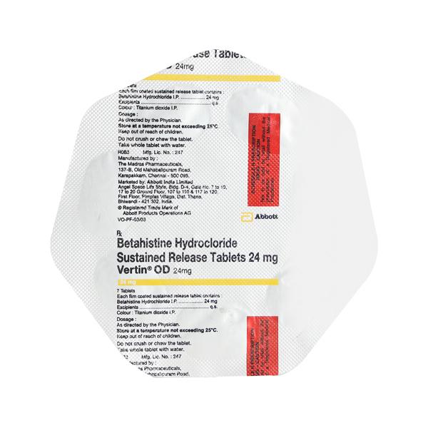 Vertin OD 24mg Tablet 7'S Price, Uses, Side effects, Substitutes | Netmeds