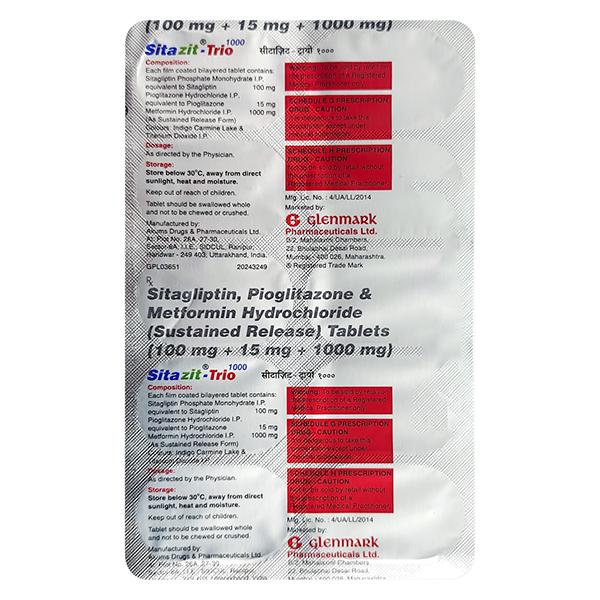 SITAZIT TRIO 1000 Tablet 10's Price, Uses, Side effects, Substitutes ...