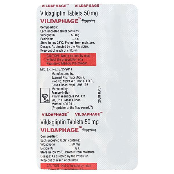 VILDAPHAGE 50mg Tablet 15's : Price, Uses, Side Effects | Netmeds