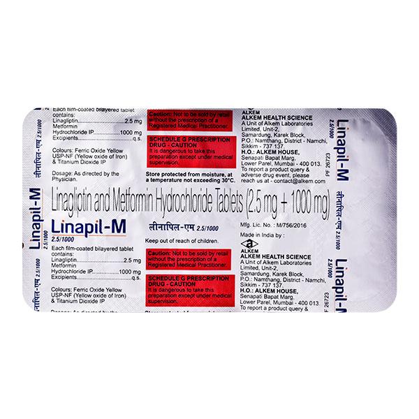 Linapil M 2.5/1000 Tablet 10's Price, Uses, Side effects | Netmeds