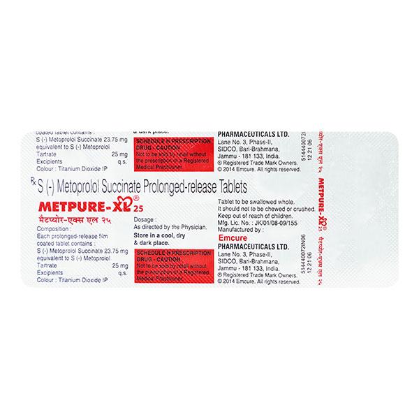 Metpure XL 25mg Tablet 10'S Price, Uses, Side effects, Substitutes ...