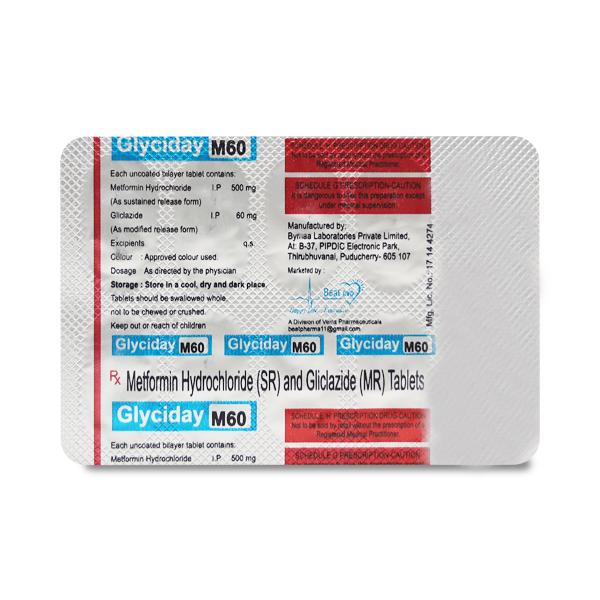 GLYCIDAY M 60mg Tablet 10's : Price, Uses, Side Effects | Netmeds