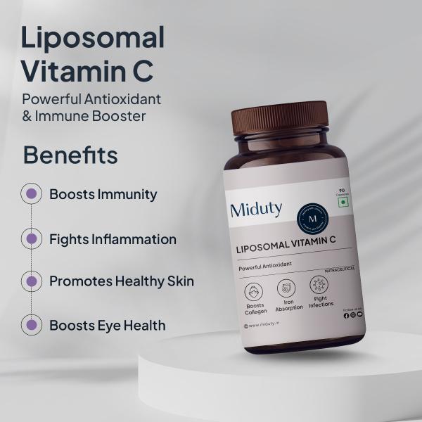 miduty liposomal glutathione benefits 600 mg - Highest Bioavailability & Absorbability - Cellular & Face Health - Helps in Skin Hydration & Skin Glow Buy Miduty Liposomal Glutathione Capsule