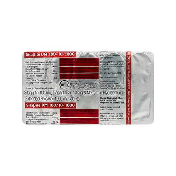 Sitabite DM 100/10/1000 Tablet 10's Price, Uses, Side effects | Netmeds