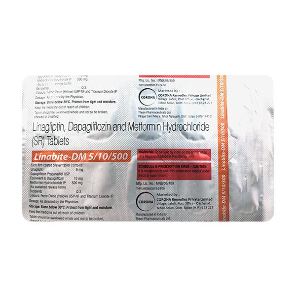 Linabite DM 5/10/500 Tablet 10's Price, Uses, Side effects | Netmeds