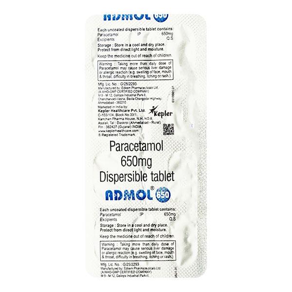 ADMOL 650 Tablet 10's Price, Uses, Side effects, Substitutes | Netmeds