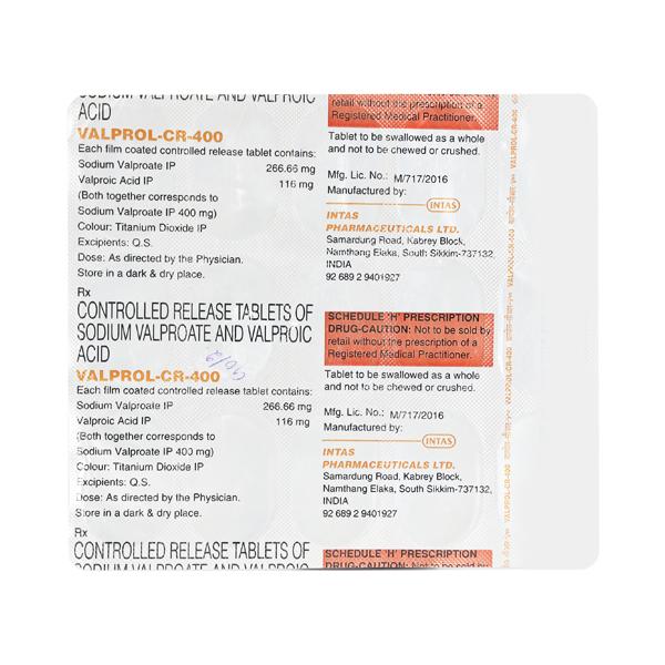 Valprol CR 400mg Tablet 15'S Price, Uses, Side effects, Substitutes ...