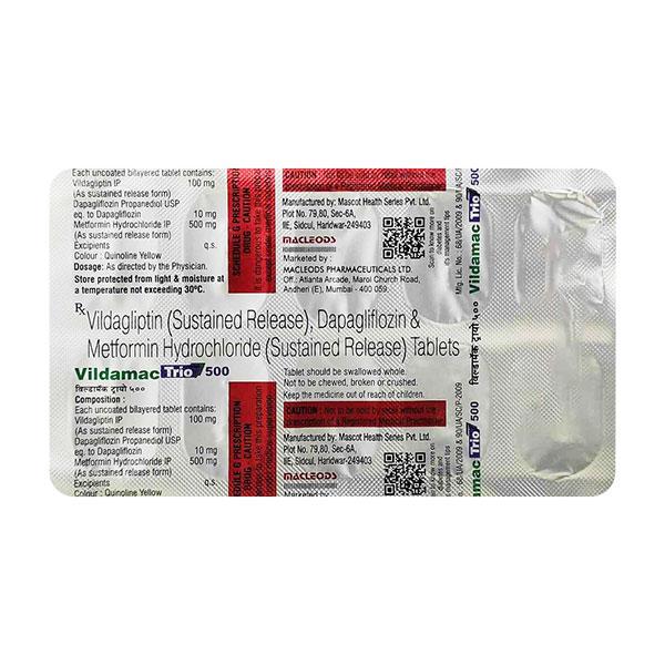 Vildamac Trio 500 Tablet 10's Price, Uses, Side effects | Netmeds
