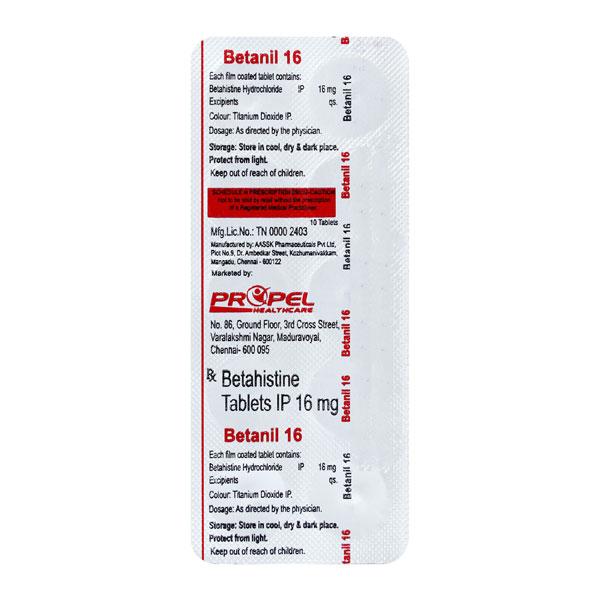 BETANIL 16 Tablet 10's Price, Uses, Side effects, Substitutes | Netmeds