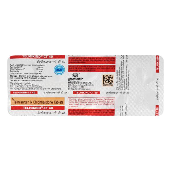 Telmikind CT 40mg Tablet 10'S Price, Uses, Side effects, Substitutes ...