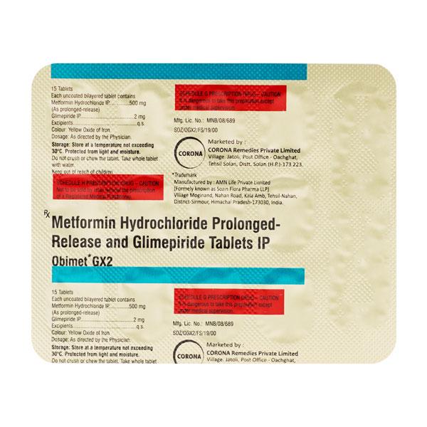 Obimet Gx2 Tablet 15'S - Price, Uses, Side Effects | Netmeds