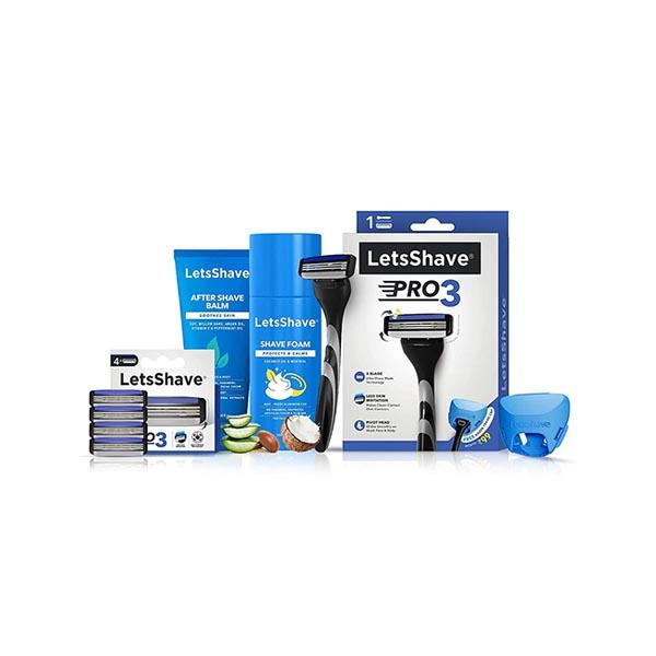 Buy LetsShave Pro 3 Razor + Razor Blades 4's + After Shave Balm + Shave ...