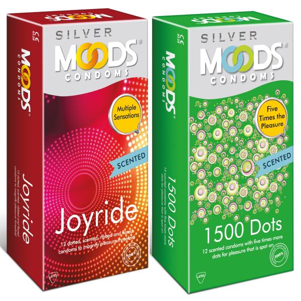 Moods Silver Condoms Combo - Joyride + 1500 Dot (Pack of 12's Each ...