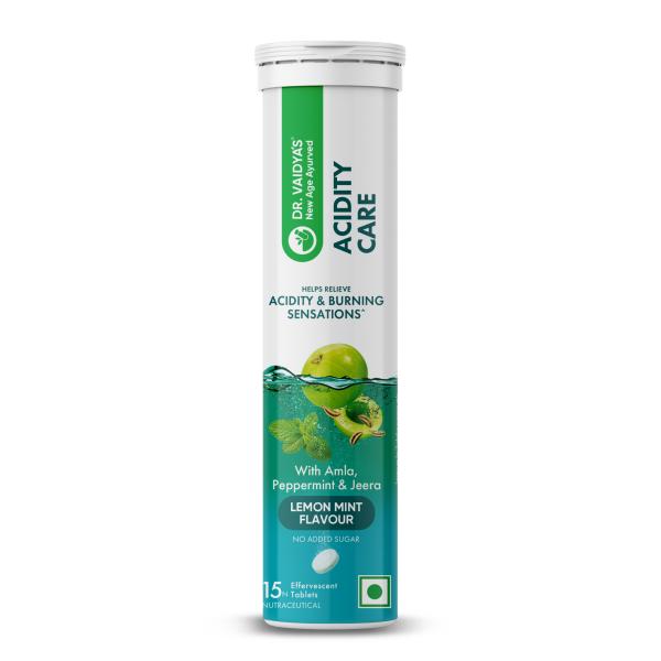 Dr. Vaidya's Acidity Care Effervescent Tablets - Lemon Mint Flavour 15's