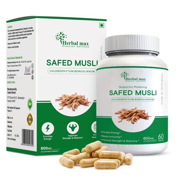 Buy Herbal Max Safed Musli 800mg Tablet 60's Online at Discounted Price ...