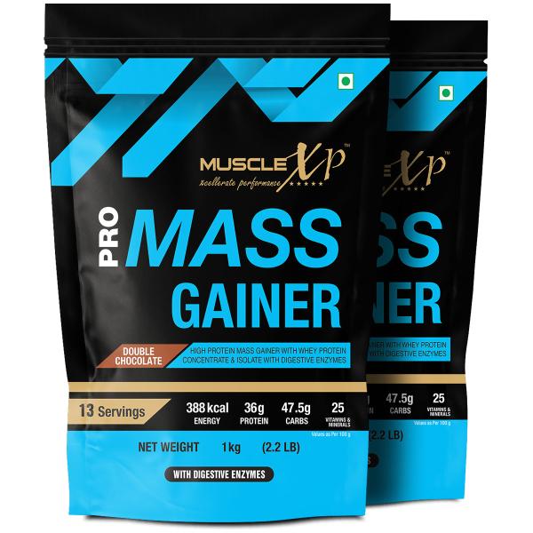 MuscleXP Pro Mass Gainer - Double Chocolate (Pack of 2 x 1 kg) 1's ...