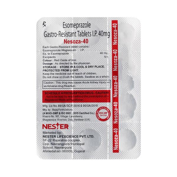 NESOZA 40 Tablet 10's Price, Uses, Side effects, Substitutes | Netmeds