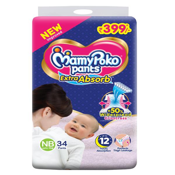 Buy Mamy poko Pants Extra Absorb Diaper (New Born) 34's Online