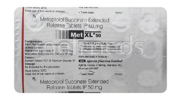 MET XL 50mg Tablet 15'S : Uses, Side Effects, Price | Netmeds