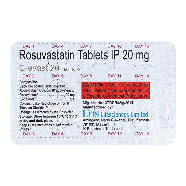 CREVAST 20 Tablet 15's Price, Uses, Side effects, Substitutes | Netmeds