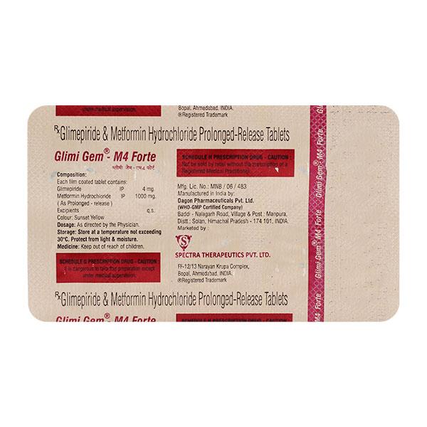 GLIMI GEM M4 FORTE Tablet 10's Price, Uses, Side effects, Substitutes ...