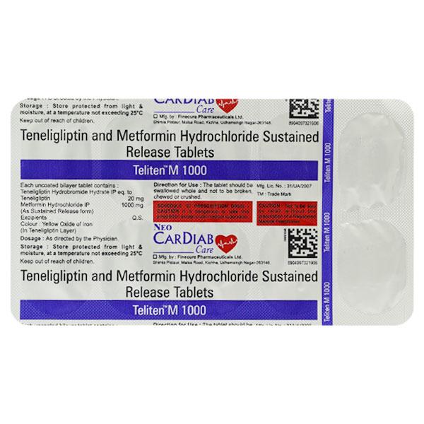 TELITEN M 1000 Tablet 10's Price, Uses, Side effects, Substitutes | Netmeds