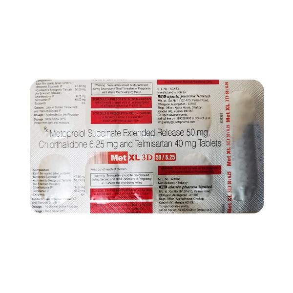 MET XL 3D 50/6.25mg Tablet 10'S : Uses, Side Effects, Price | Netmeds