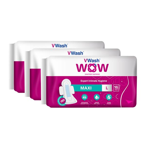 Buy VWash WOW Ultra Thin Sanitary Pad - Maxi (Pack of 3 x 16's) Online ...