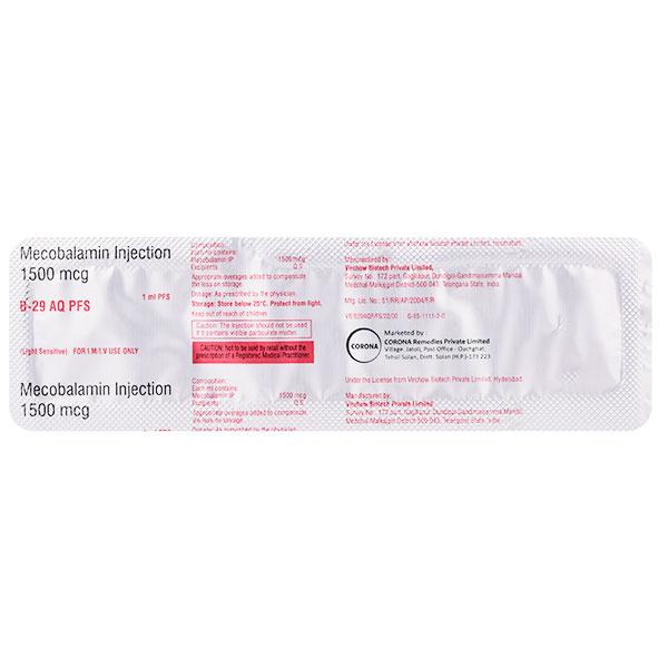 b12 prefilled injection B 29 AQ 1500mcg Prefilled Syringe(Pfs) 1ml Price, Uses, Side effects,  Substitutes