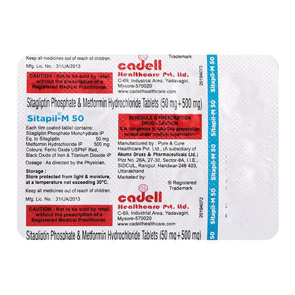 SITAPIL M 50 Tablet 10's Price, Uses, Side effects, Substitutes | Netmeds