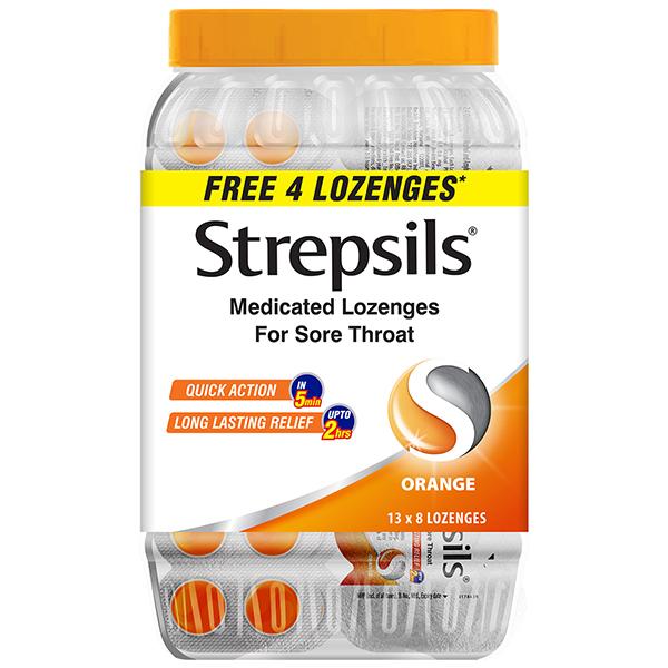 Strepsils Lozenges Orange 100's + 4's Free - Soothe Sore Throats | Netmeds